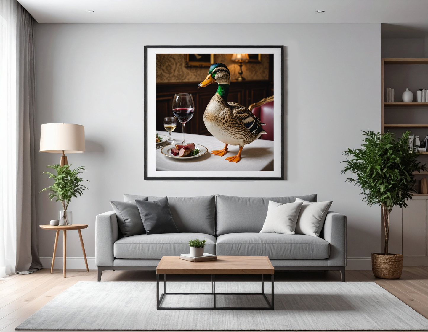 fancy duck with a glass of wine