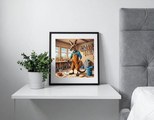 Kangaroo in working clothes doing renovations