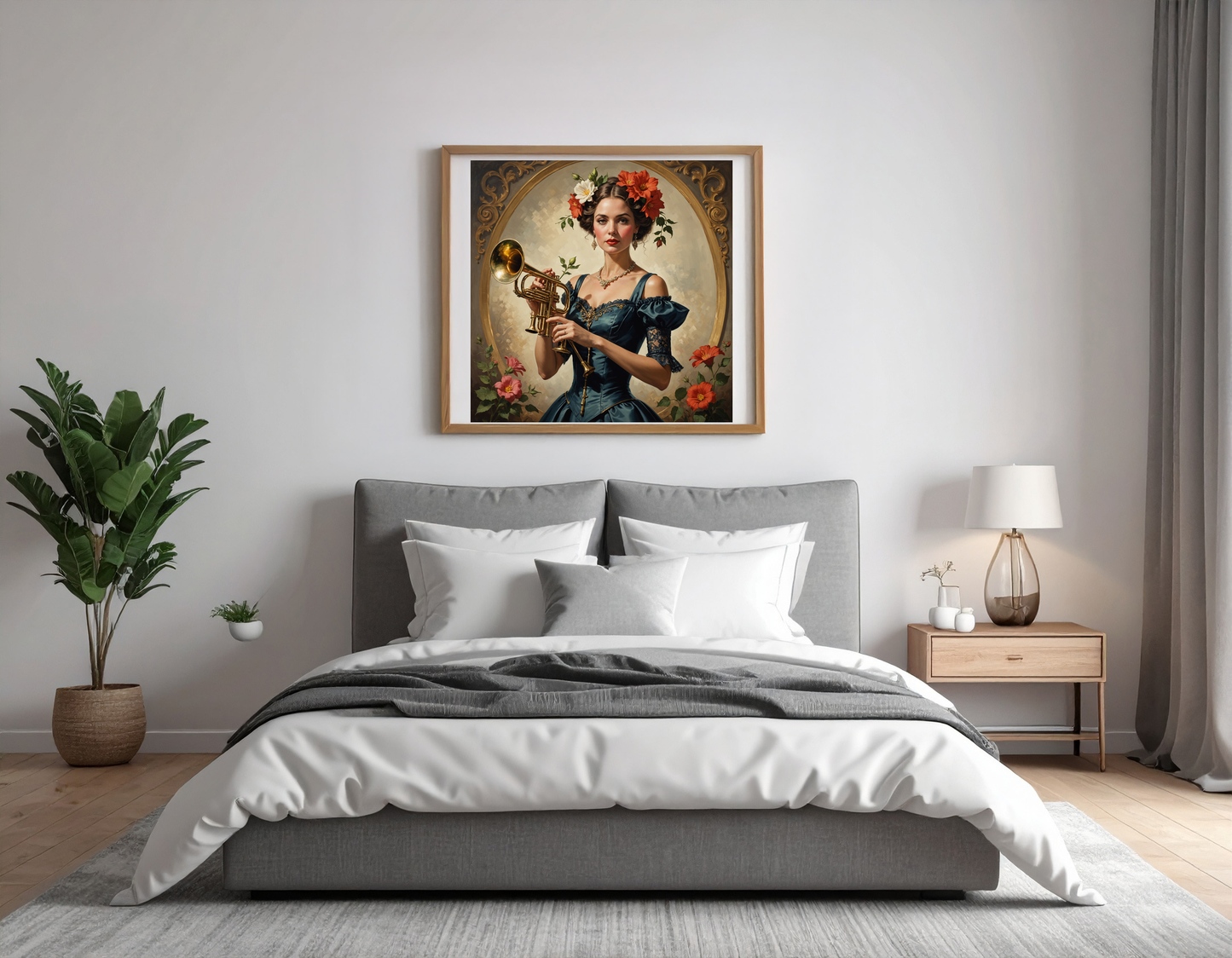 Fancy woman with trumpet and flower