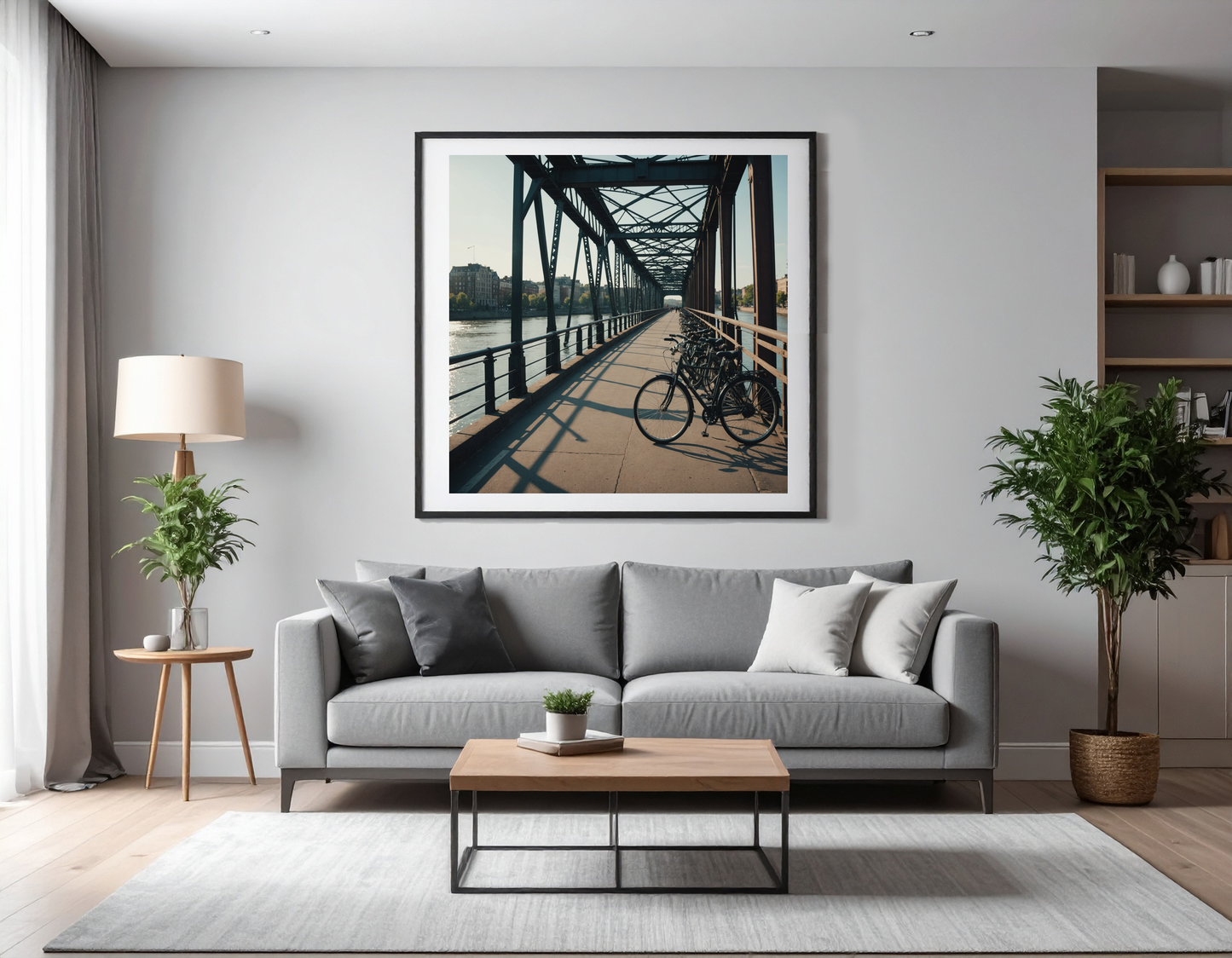 Bicycle bridge over river in city