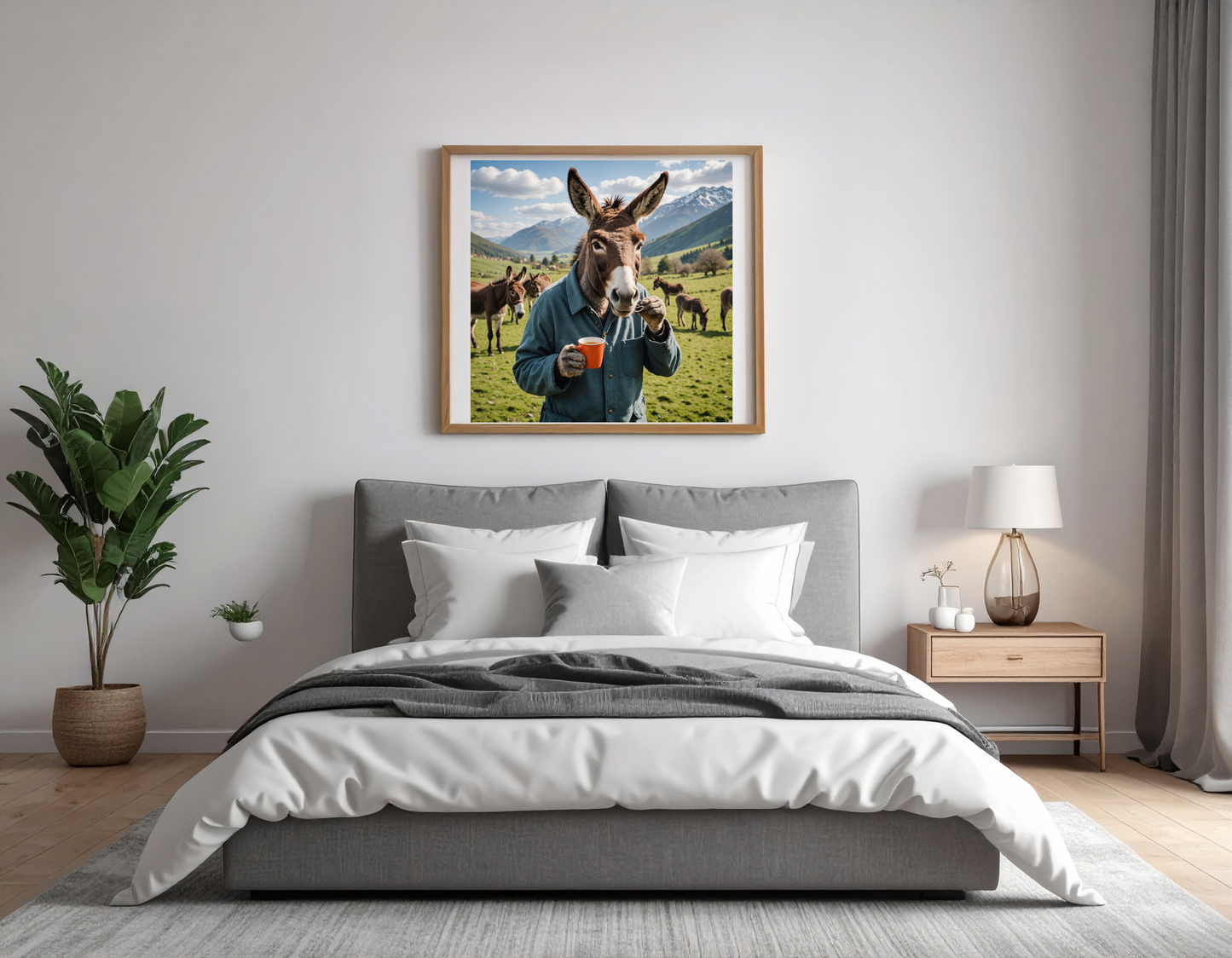 Donkey with a cup of tea in its hand