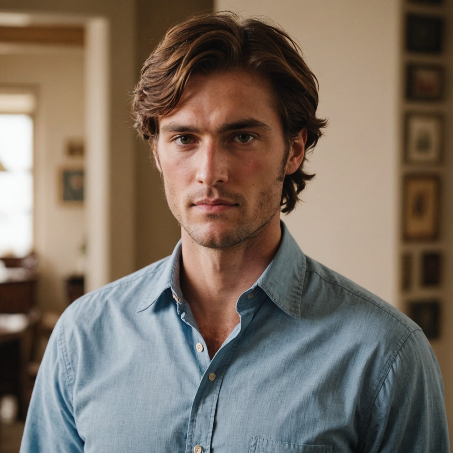 Phoenix in buttoned shirt