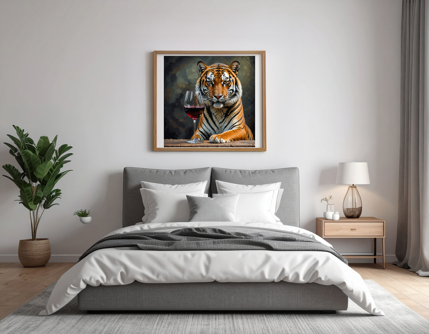 Tiger with glass of wine