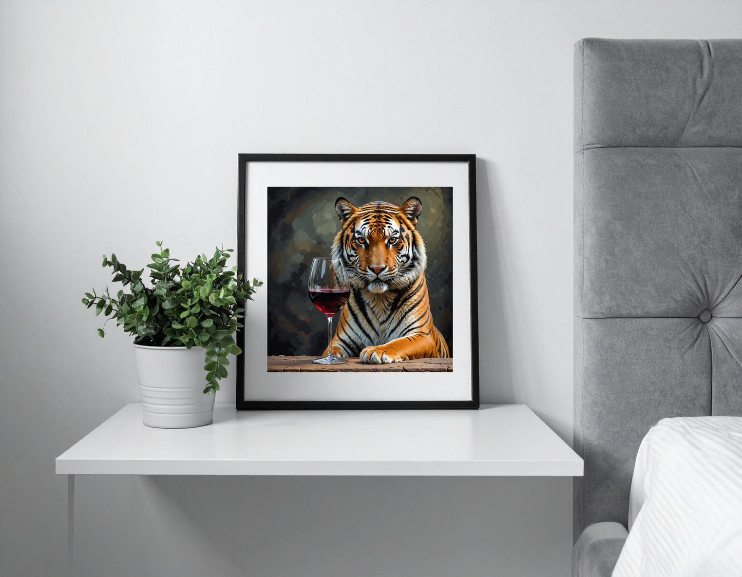 Tiger with glass of wine