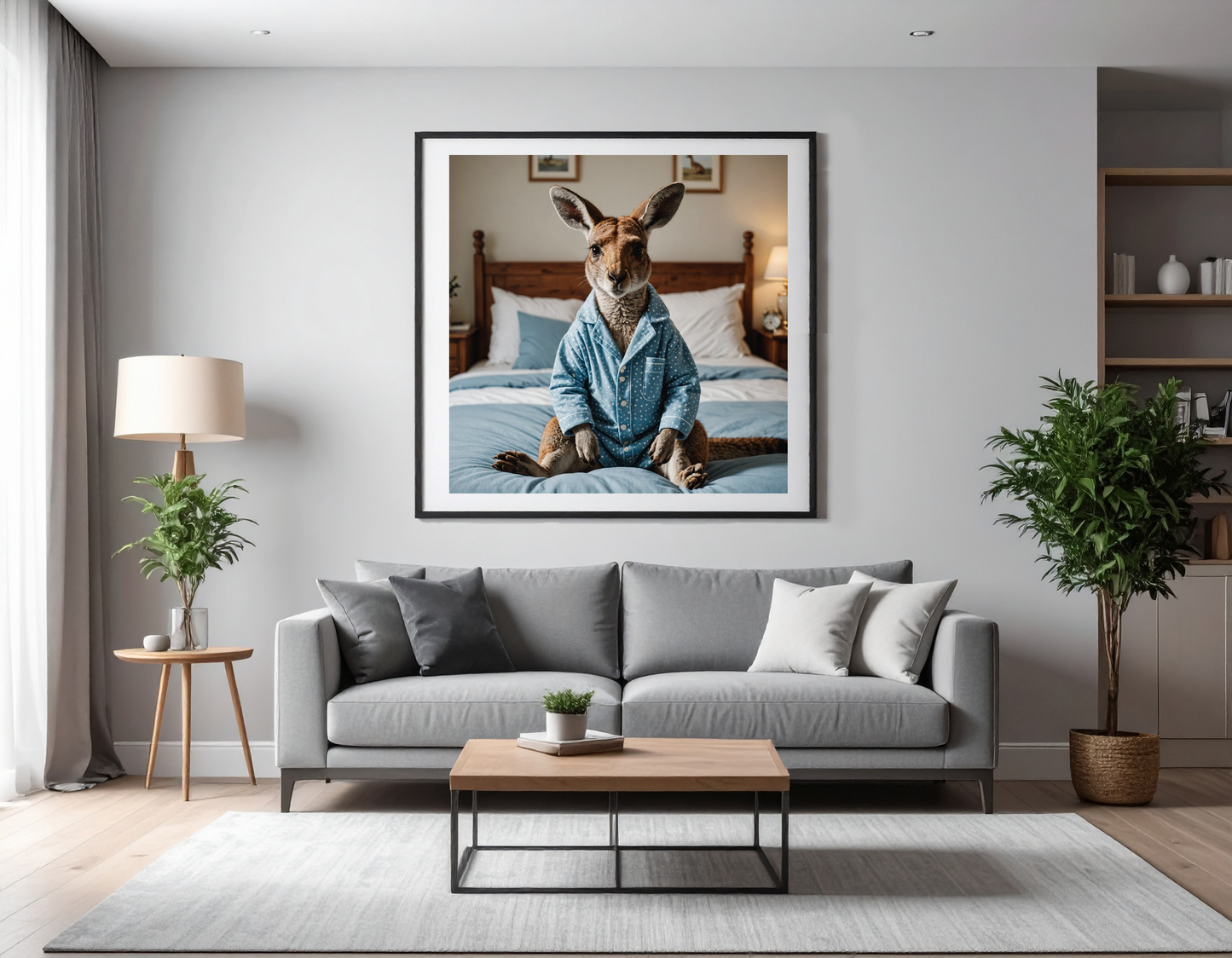 Kangaroo in pyjama in bed being sick