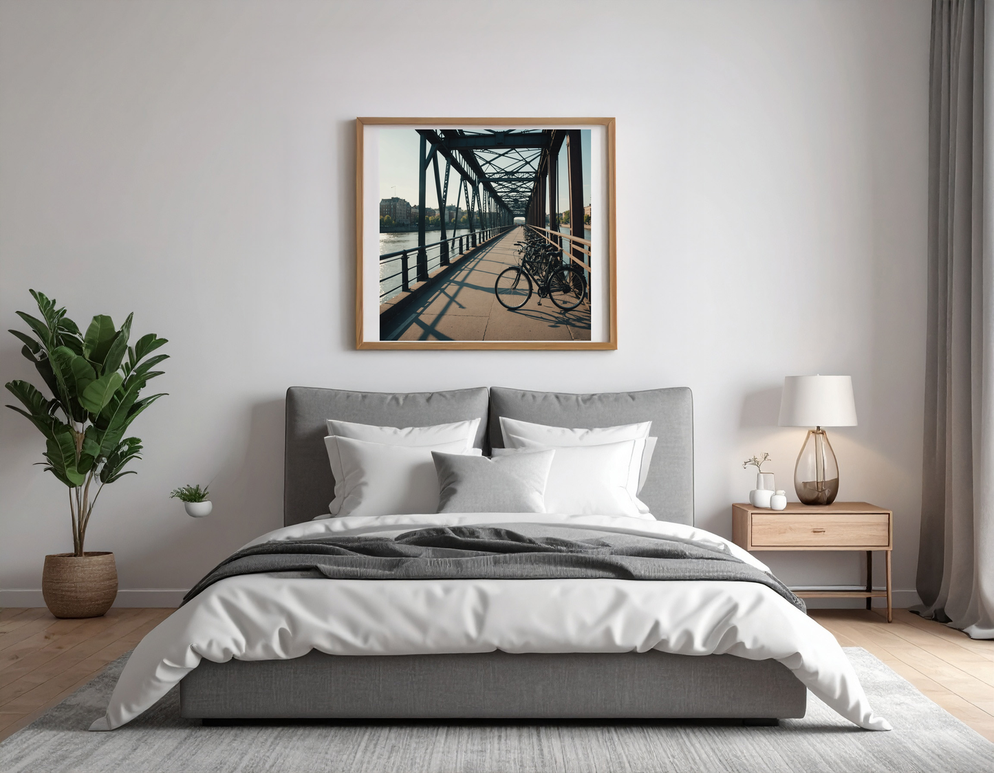 Bicycle bridge over river in city