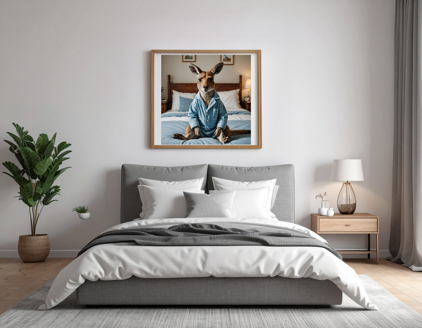 Kangaroo in pyjama in bed being sick