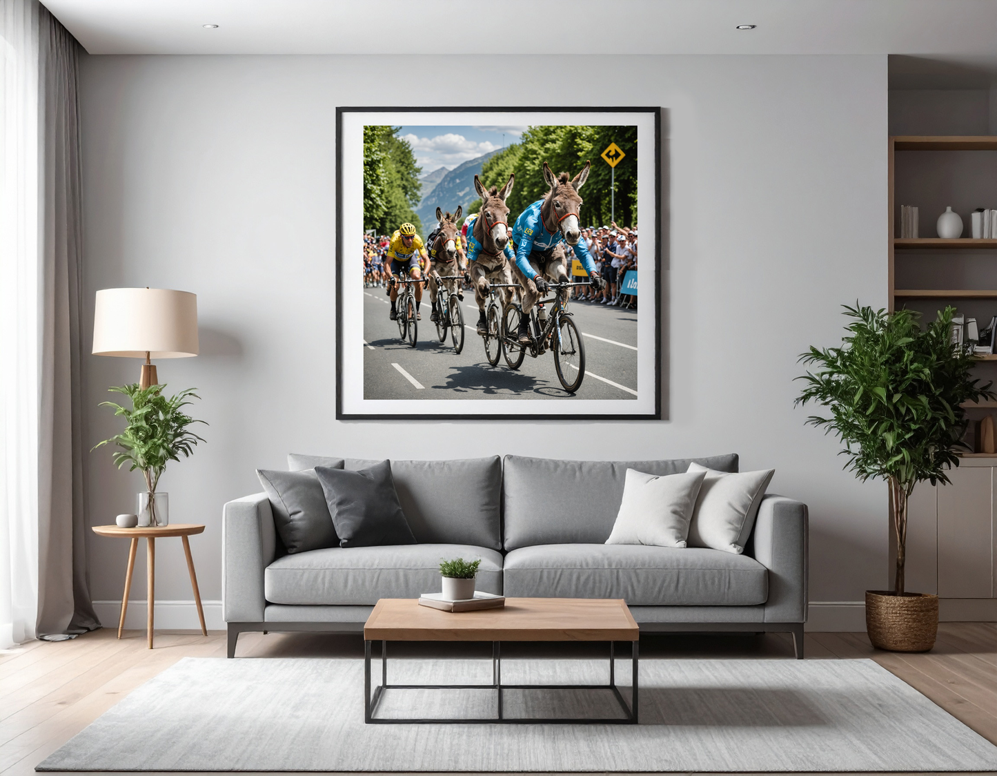 Donkeys racing on a bike in the tour de France