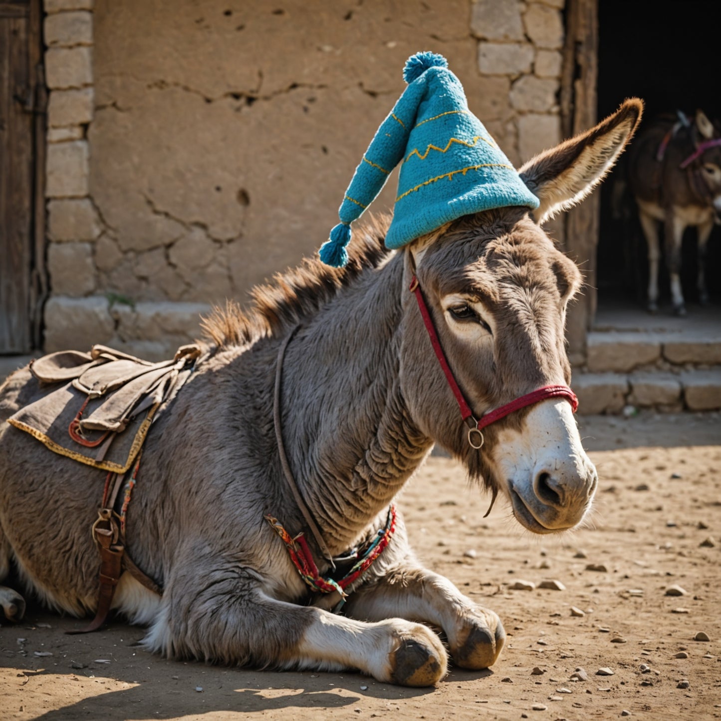 Donkey with sleeping hat and sleeping dress