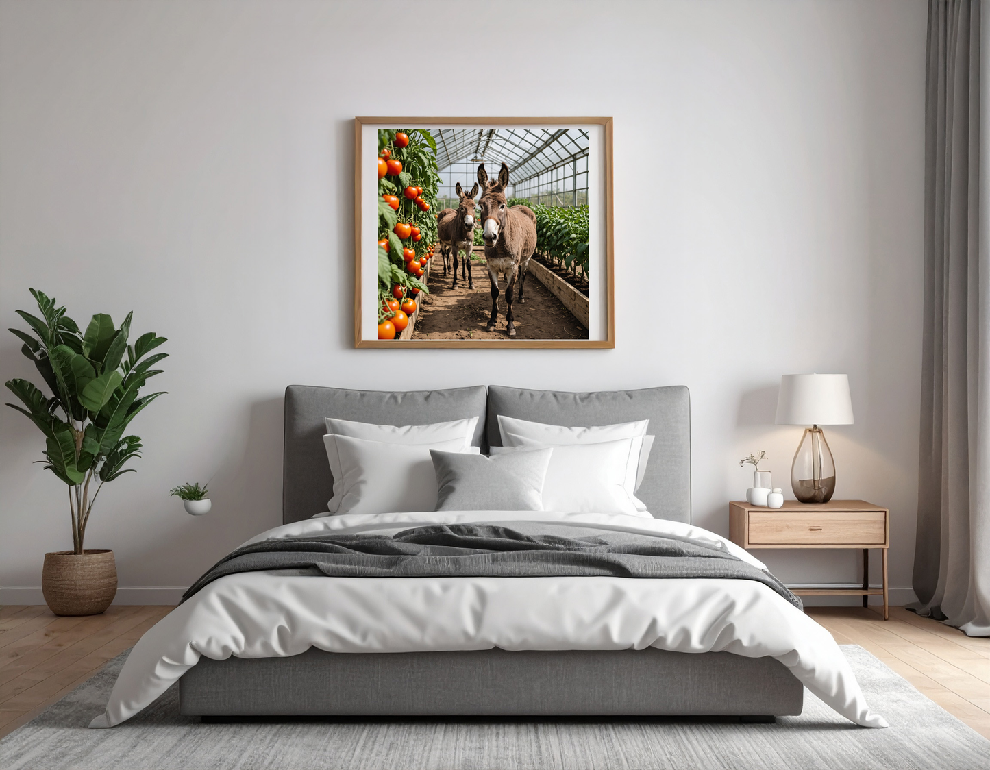 Donkey in a tomatoe greenhouse