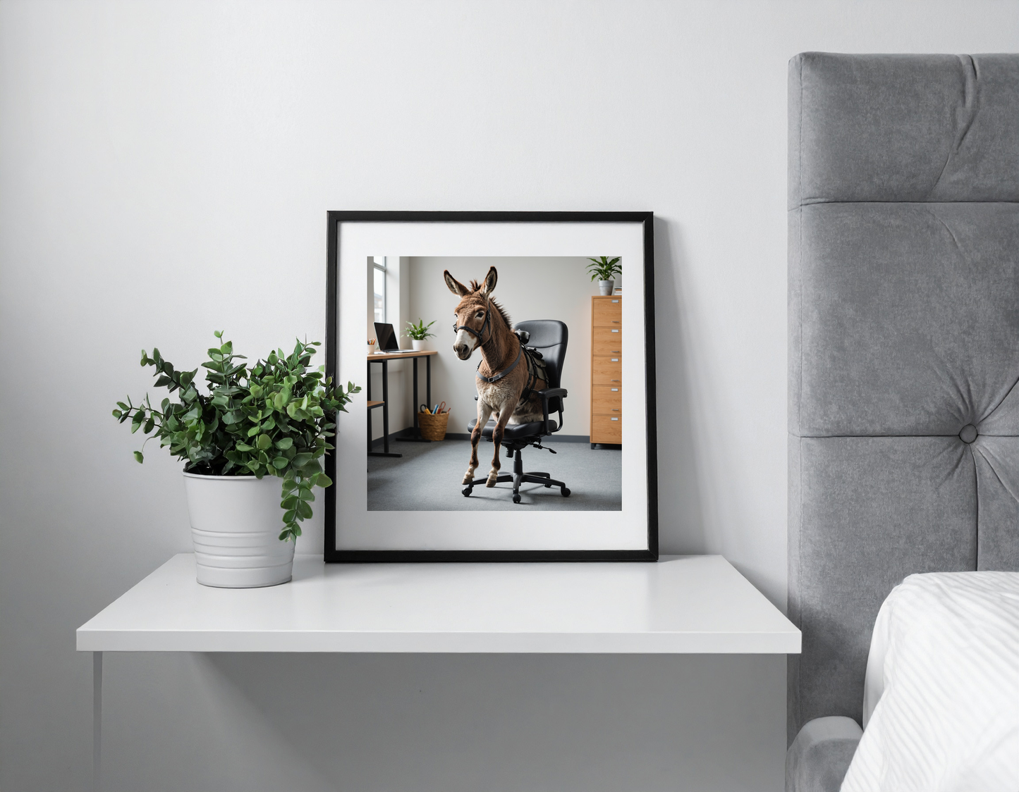 Donkey sticking to an office chair
