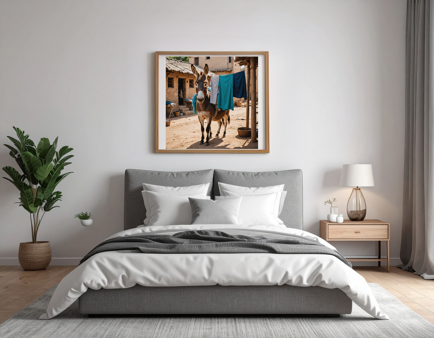 Donkey actively hanging laundry