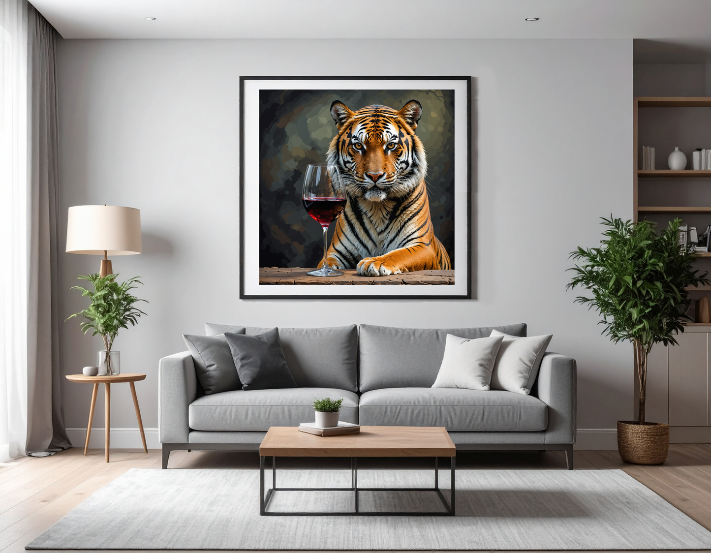 Tiger with glass of wine