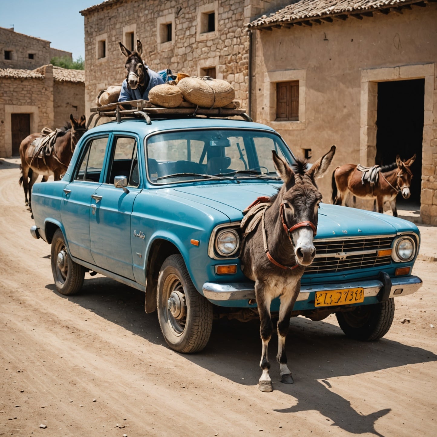 car with donkey