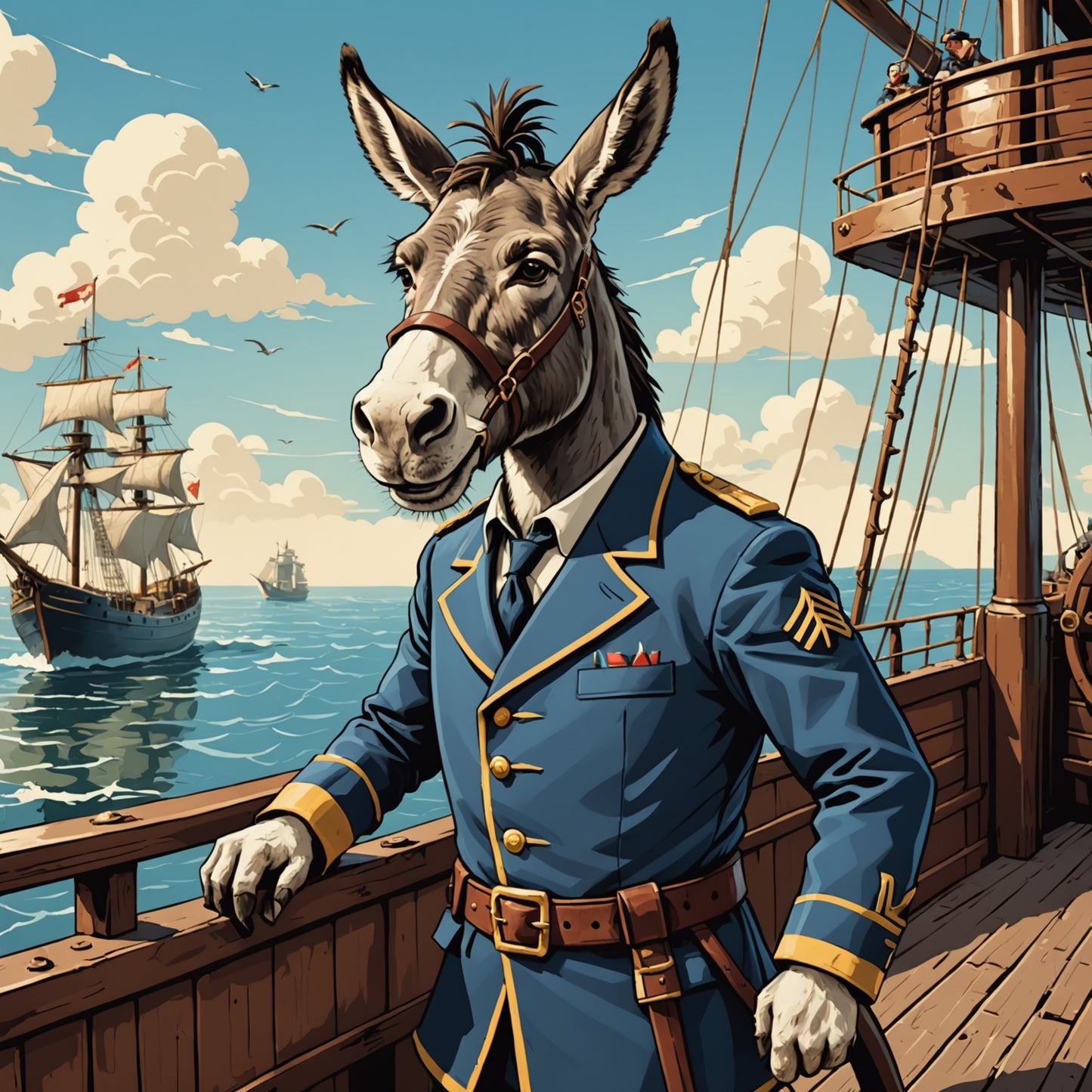 Donkey as captain on old ship