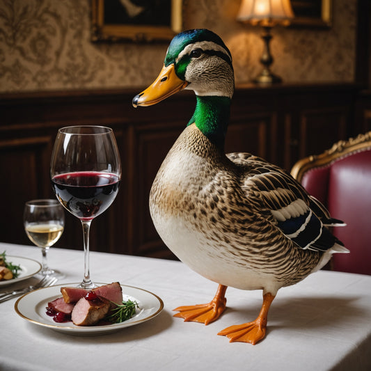 fancy duck with a glass of wine