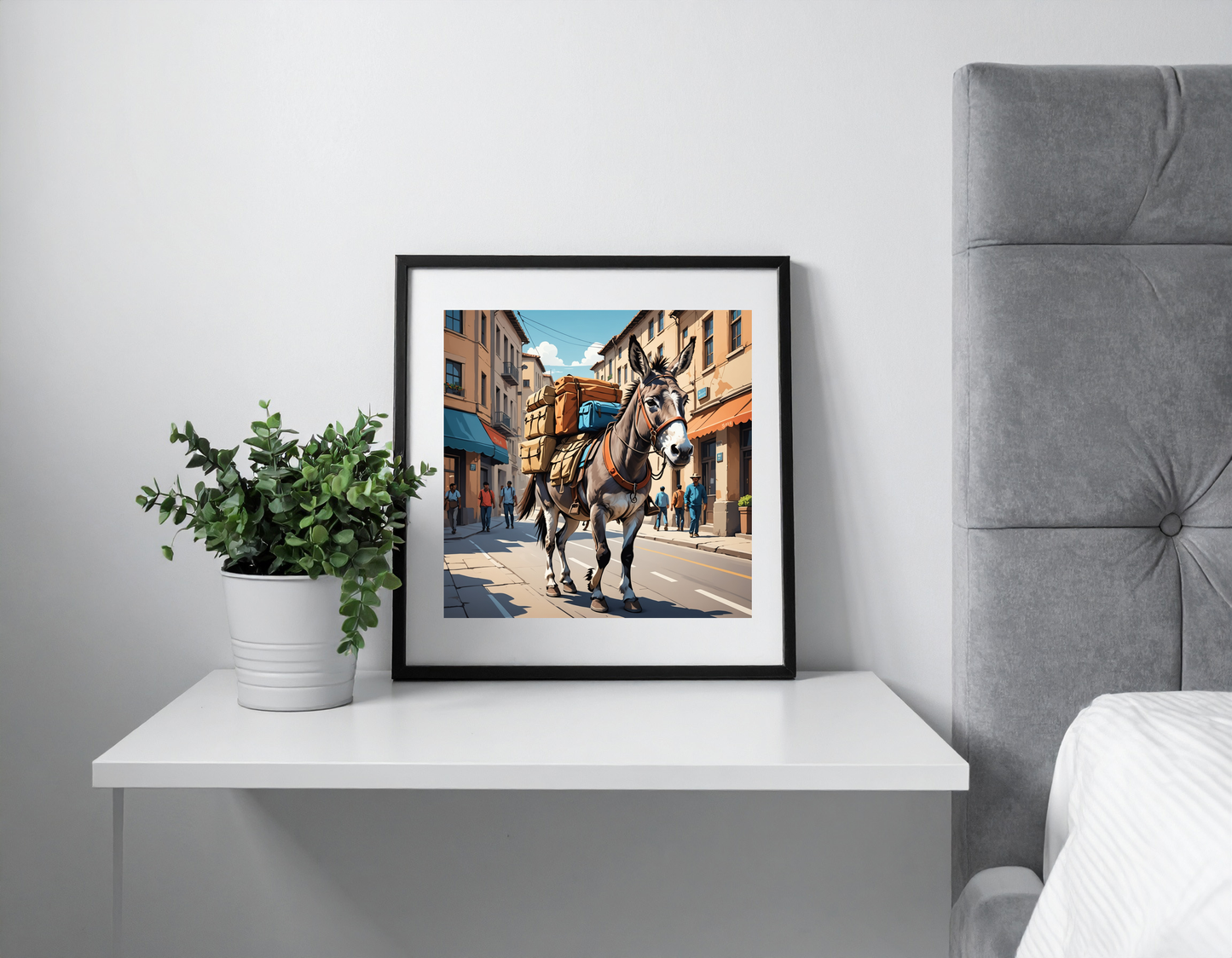 Donkey commuting to work