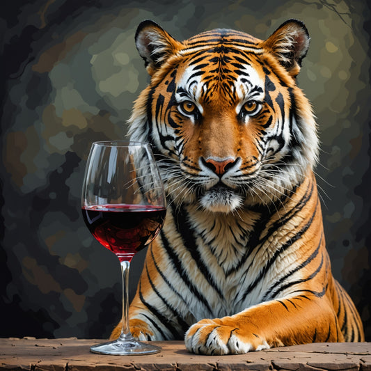 Tiger with glass of wine