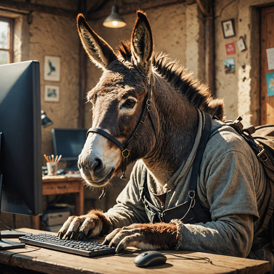 donkey at a computer
