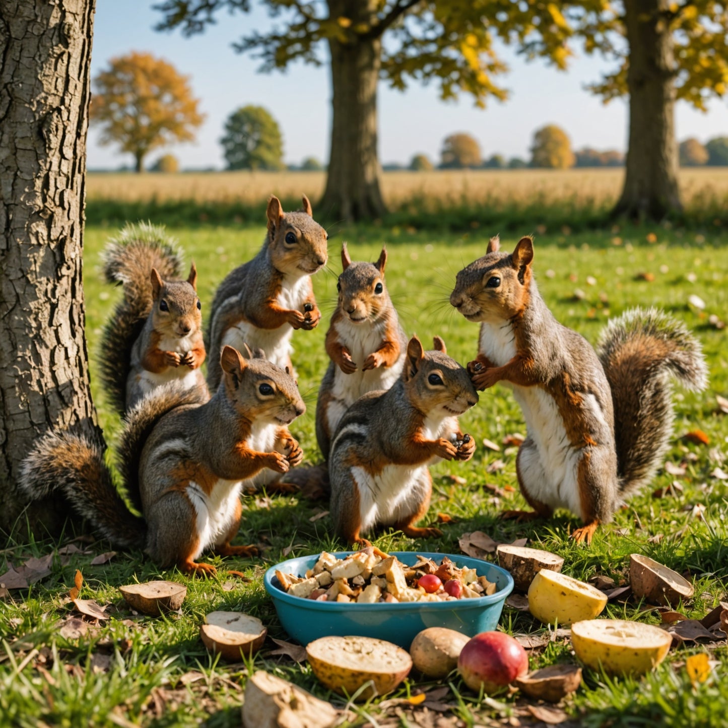 Group of Squirrels having a picknick on a dike