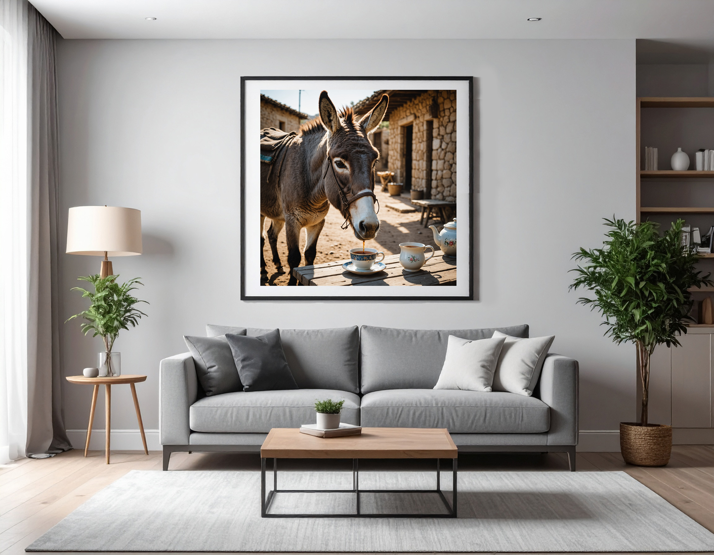 Donkey drinking tea