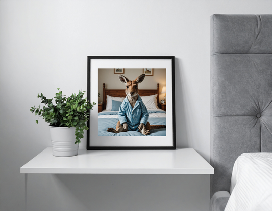 Kangaroo in pyjama in bed being sick