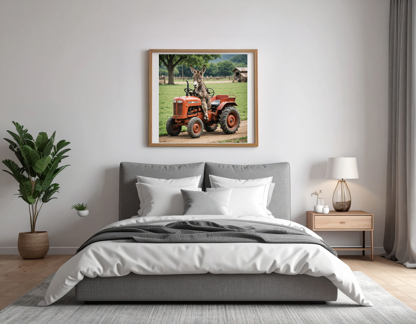 Baby donkey driving a tractor