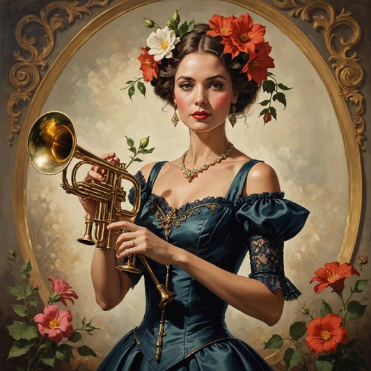 Fancy woman with trumpet and flower