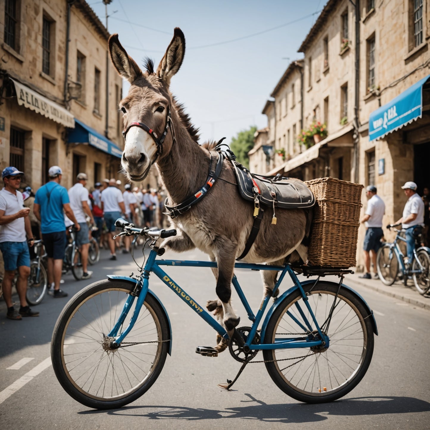 Donkey on a racing bicycle