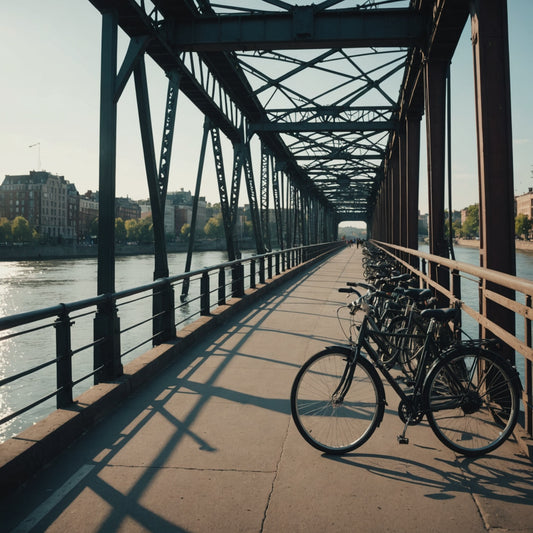 Bicycle bridge over river in city