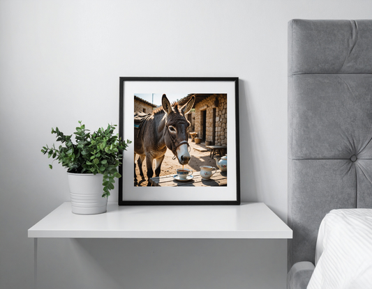 Donkey drinking tea