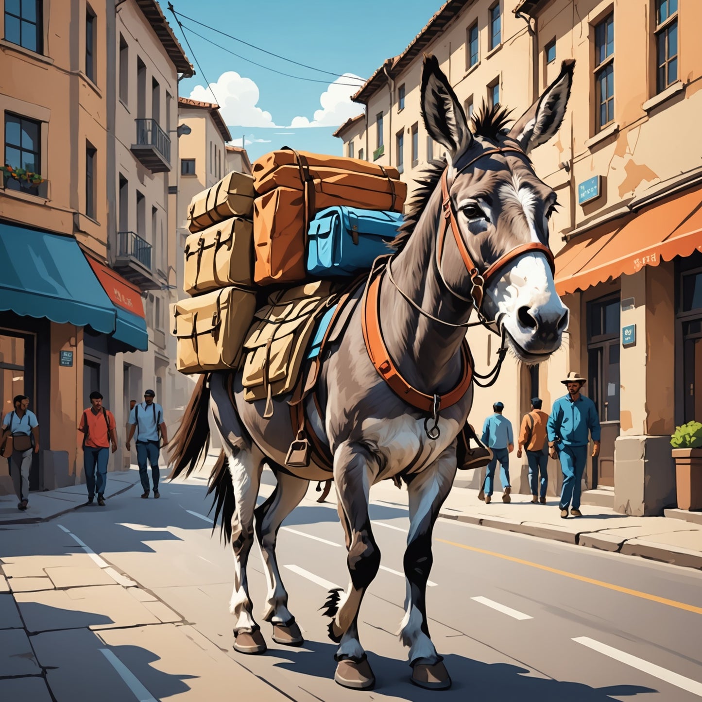 Donkey commuting to work