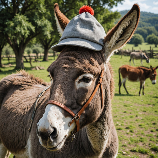 Donkey with sleeping hat on